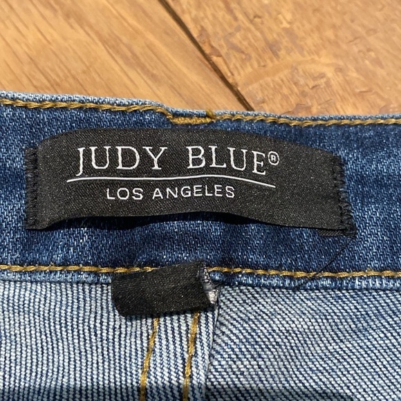 Judy Blue High Rise  Raw Hem Tuxedo Stripe Blue Jeans Size 28 - Picture 7 of 13